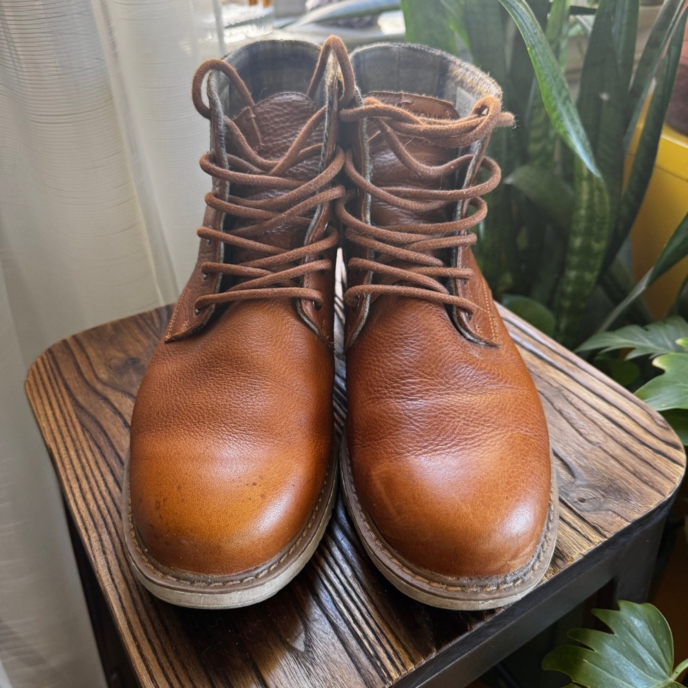 TOMS Ashland Mens Tan Pebble Grain Leather Flannel Lined Lace Up Boots‎ 11 - Picture 2 of 9